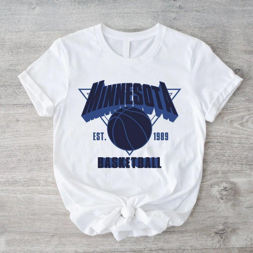 Minnesota Timberwolve White Cotton Tee Shirt, Graphic Design Basketball Tee